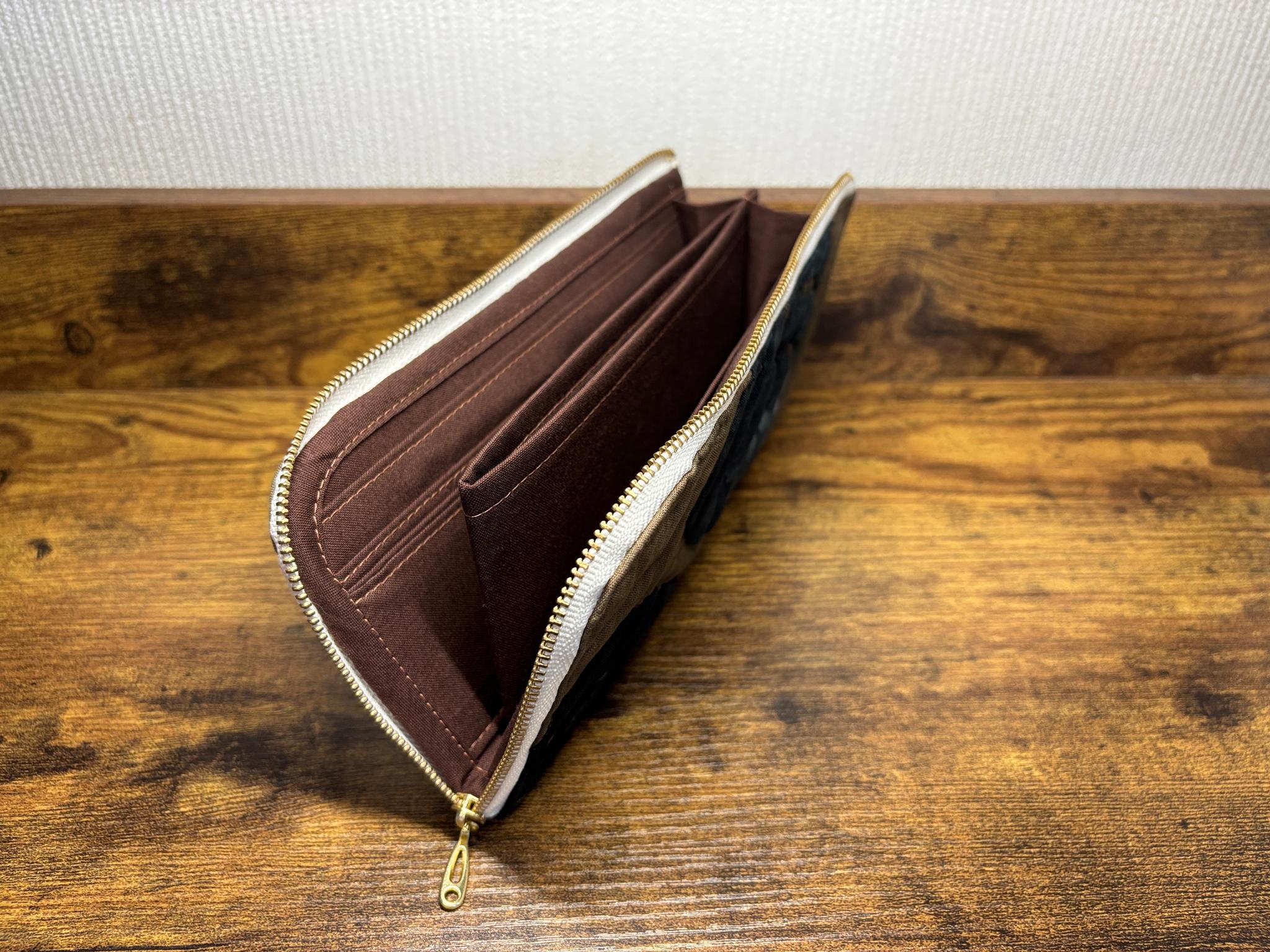 L字ファスナー長財布 コーヒーブラウンモンステラ ハワイアンキルト | 4枚目